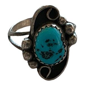 VINTAGE STERLING SILVER Wayne Etsitty TURQUOISE -3.5 RING Navajo artist made 925